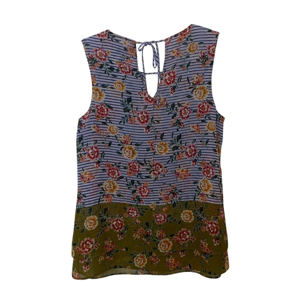 CAbi Penelope Floral Stripe Colorblock Sheer Chiffon Retro Sleeveless Blouse XS - Picture 3 of 9